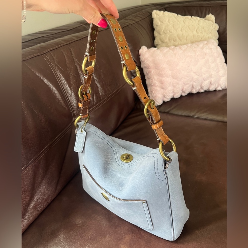 Blue Suede Coach Bag